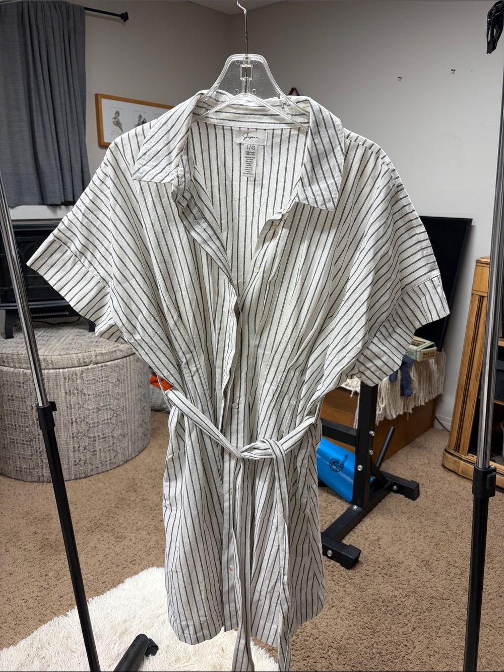 Anna Striped Shirt Mini Dress - White with Black Pinstripes
